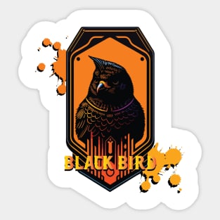 black bird on an orange background with a little splash effect Sticker